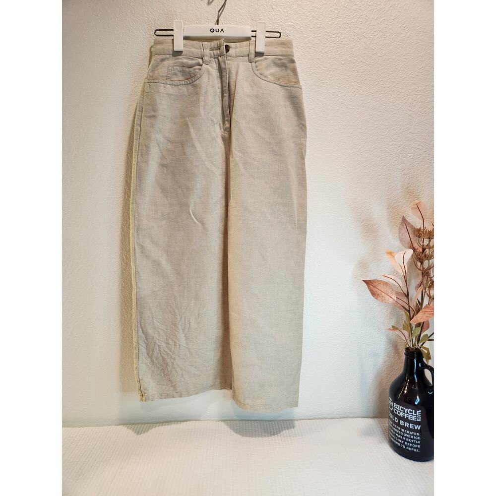 Beige Wide-Leg Linen Blend Skirt